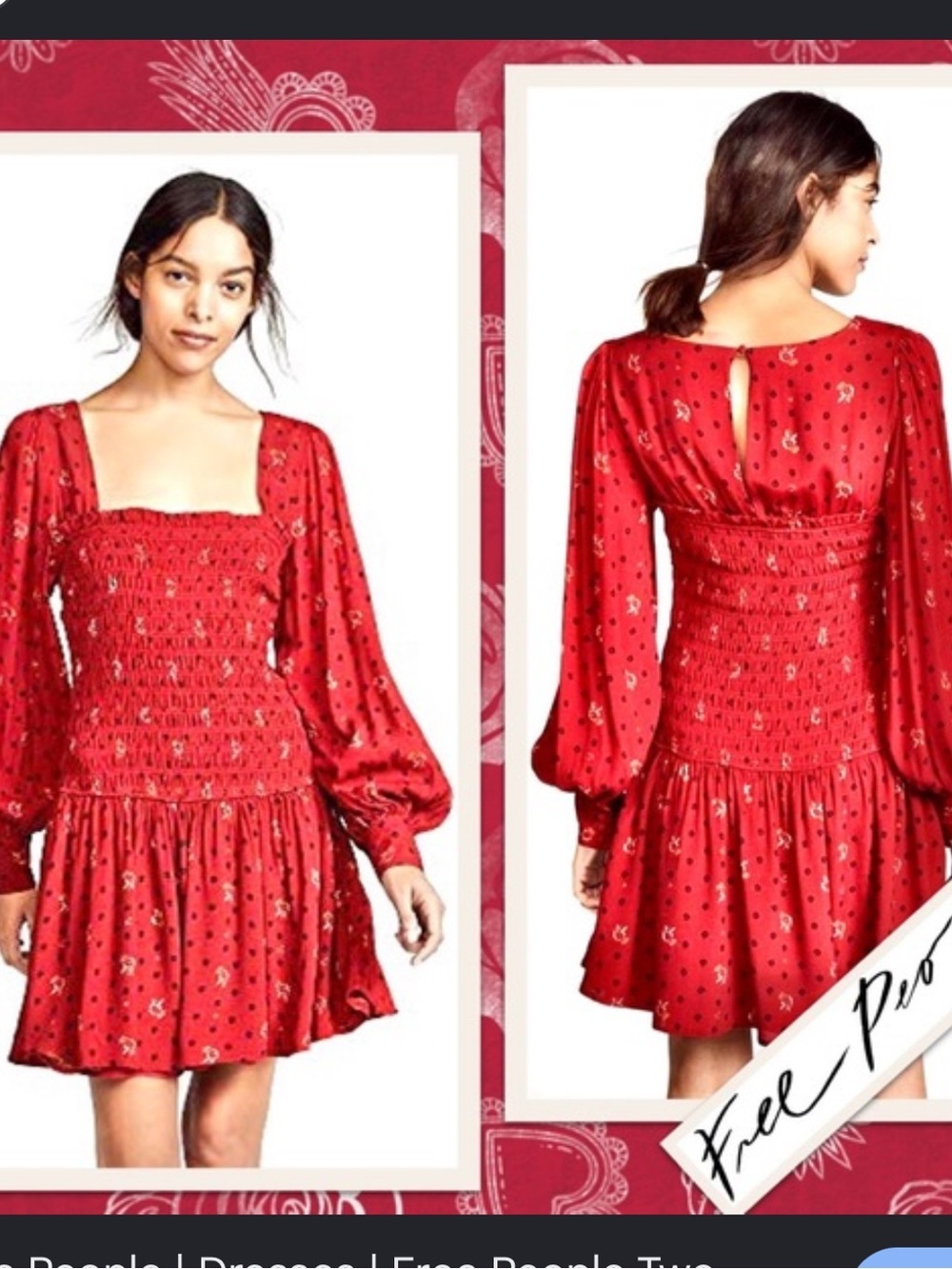 Free People Burgundy Smocked Square-Neck Mini Dress